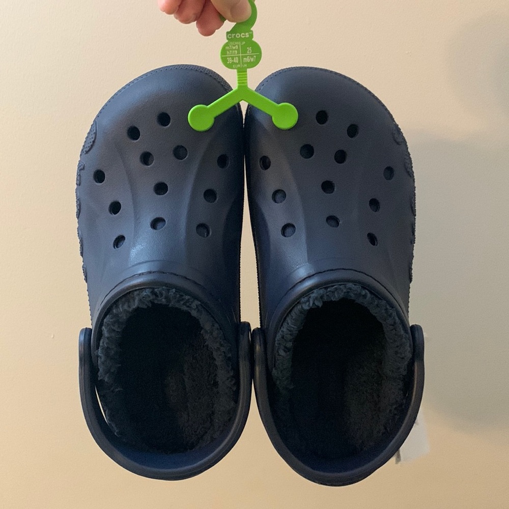Navy Blue Fur-Lined Crocs - Picture 4 of 13